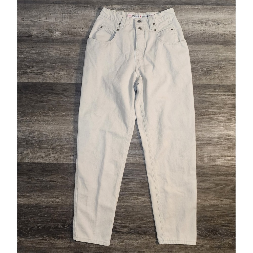 Zena Jeans Womens 10 Missy 90s Vintage Y2K High Rise Barrel Leg Cream Ivory USA